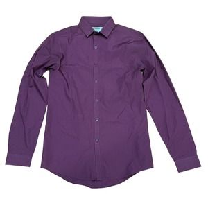 Topman Men's Button Up Dress Shirt Long Sleeve Solid Maroon Size Small